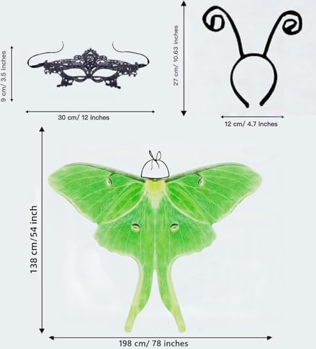 Halloween Butterfly Wings Costume for Womens, Moth Wings Butterfly Cape Adult Costume with Mask & Headband(3pcs)