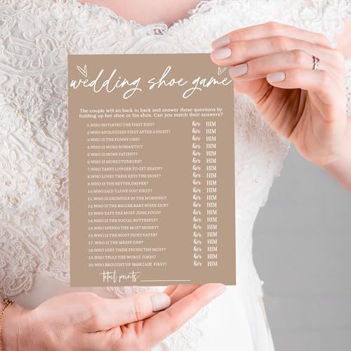 Bridal Shower Games Cards - Wedding Shoe Game for 25 Guests, Engagement Party Games, Minimalist Brown Party Supplies - D04