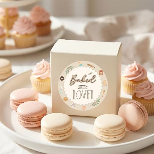 Baked with Love Stickers 120Pcs, 2 Inch Round Baking Labels for Homemade Goods, Bakery Packaging, Cookie Bags, Thank You Gifts, Small Business Packaging & Party Favors (Baked with Love)