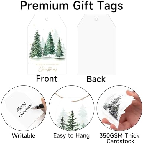 joycraft 50Pcs Christmas Gift Tags, 6 Styles Green Christmas Tree Tags