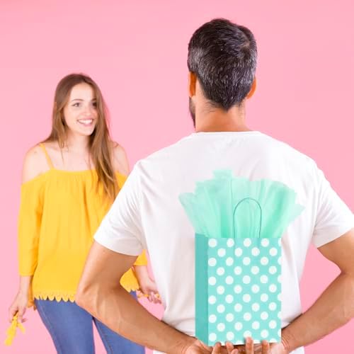 BLEWINDZ 32 Pieces Small Gift Bags with 32 Tissues, 8 Colors Rainbow Party Favor Bags with Handle for Birthday, Wedding and Party Celebrations (Polka Dots)