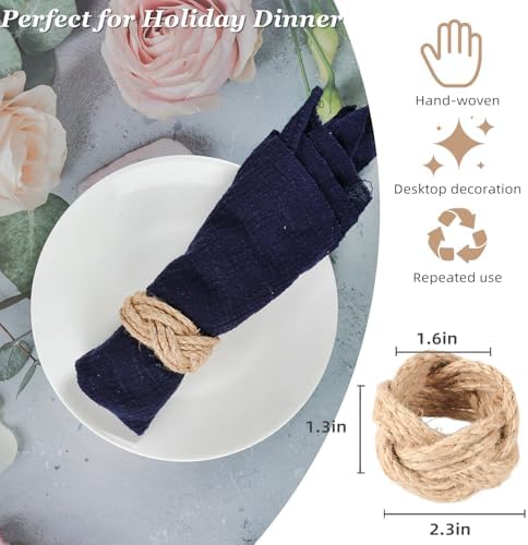 Woven Napkin Rings Set of 48, Mgrlfbl Farmhouse Burlap Napkin Ring
