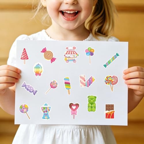 500PCS Christmas Stickers 16 Styles Candy Sticker Rolls Adorable Lollipop Stickers 1in Self-Adhesive Waterproof Vinyl Sticker Decor for Birthday Party Envelopes Scrapbook Decorations