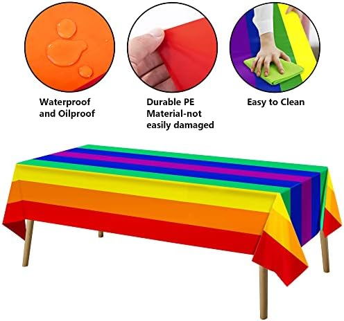 3 Pcs 108" x 54" Disposable Rainbow Tablecloth, Pride Month Table Cloth