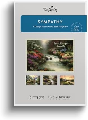 DaySpring Thomas Kinkade Religious Sympathy Card Assortment, Nature Paintings (12 Cards with Envelopes)