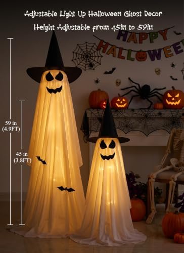 Minetom 2 Pack Outdoor Halloween Ghost Decorations, Light Up Ghosts
