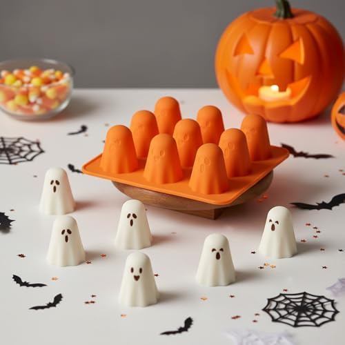 Halloween Silicone Mold for Chocolate,9 Cavities Cute Ghost Chocolate Molds,Funny 3D Halloween Ghost Chocolate Candy Molds for Soap Pudding Jelly Cakes Making 1Pcs