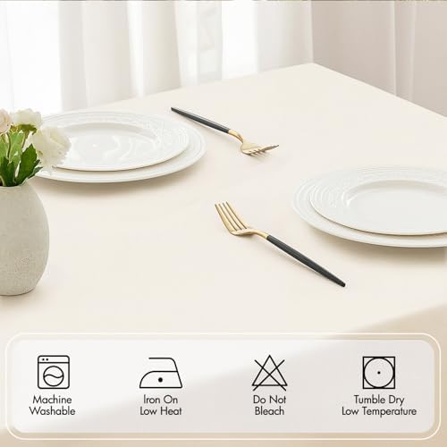 MIULEE Ivory Rectangle Tablecloth with Decorative Cutouts 60x84 Inch