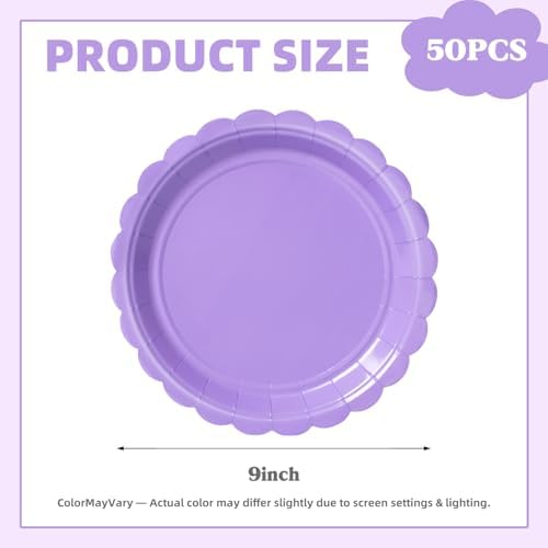 Vyntra 50 Pcs Lavender 9 Inch Scalloped Paper Dinner Plates