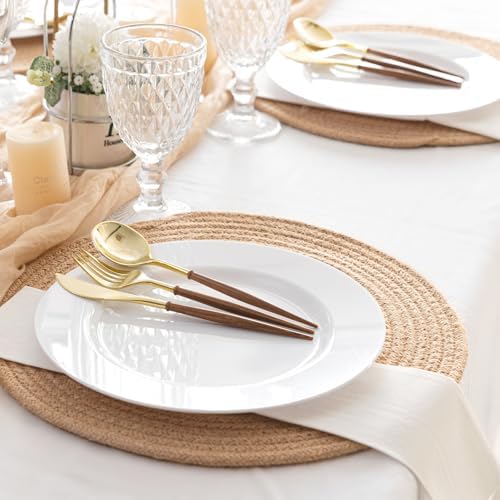 N9R 180PCS Gold Plastic Silverware, Disposable Wood Grain Utensils/Cutlery