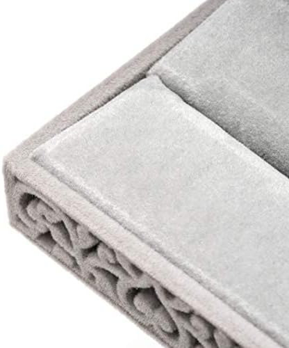 Hollow Velvet Ring Box Velvet Jewelry Box for Rings Couple Double Ring Bearer Box Engagement Gift (Gray)