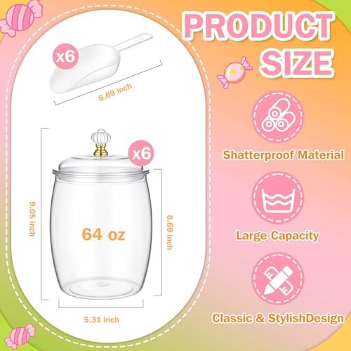 mwellewm 6PC Airtight Candy Jar with Lid and Spoon Plastic Cookie Dispenser