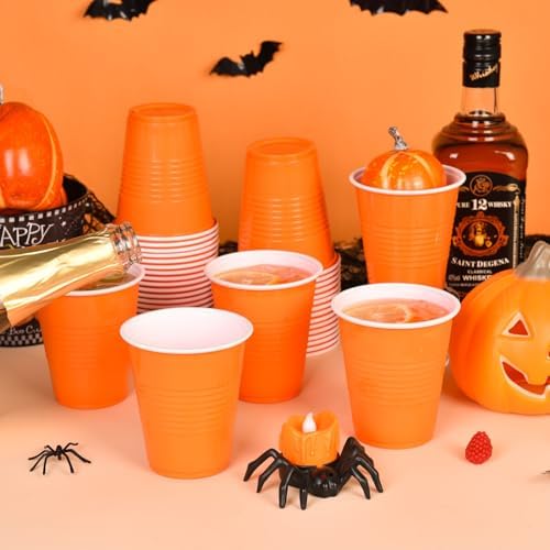 Vumdua Orange Plastic Cups Disposable Cups, 12 oz Halloween Party Cups for Halloween, Birthday, Fall, Thanksgiving Party Supplies, Pack of 40