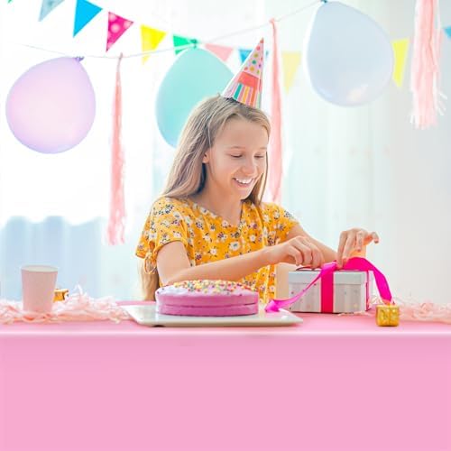 Hxezoc 3 Pack Pink Disposable Plastic Tablecloth, 54 x 108 Inches Waterproof Table Cover for Wedding Birthday Party Baby Shower Decorations Outdoor Indoor Party Supplies