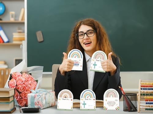 HEYINSEHN 24 Pcs Teacher Appreciation Gift Card Holders Bulk Thank You Cards for Teachers Graduation Appreciation Gifts Card Sleeves Rainbow Graduation Gift Card Holder of The Year Appreciation Gifts