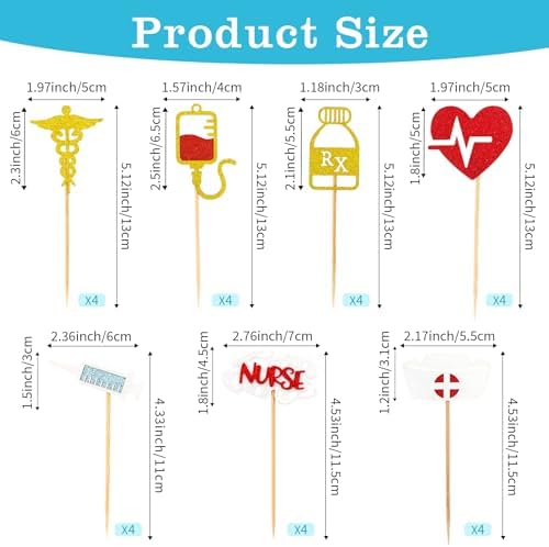 28 PCS Nurse Cupcake Toppers, Glitter Nurses Week Cupcake Picks, Nursing School Graduation Food Picks Cupcake Toppers Cake Decorations for National Nurse Day Nursing Graduation Congrats Party Supplies