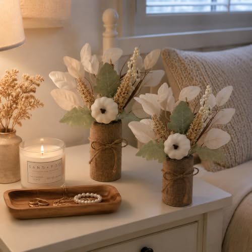 2 Pack Fall Centerpieces for Tables, Fake Pumpkin Leaf Berry Dining Table Thanksgiving Decorations for Indoor Kitchen Home Autumn Wedding Mantel