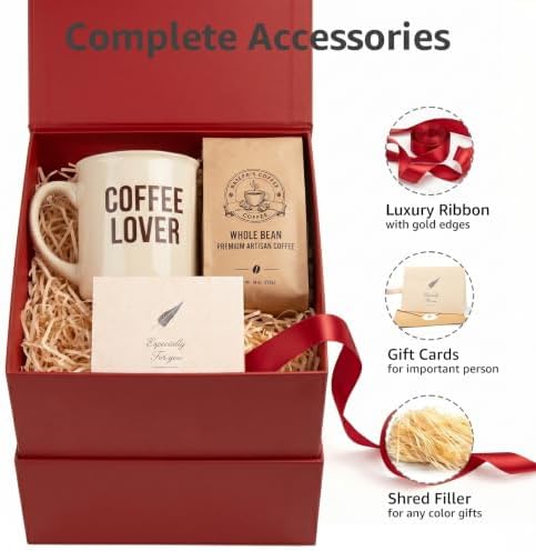 LIFELUM Red Gift Box for Christmas with Magnetic Lid, 7"x7"x7"