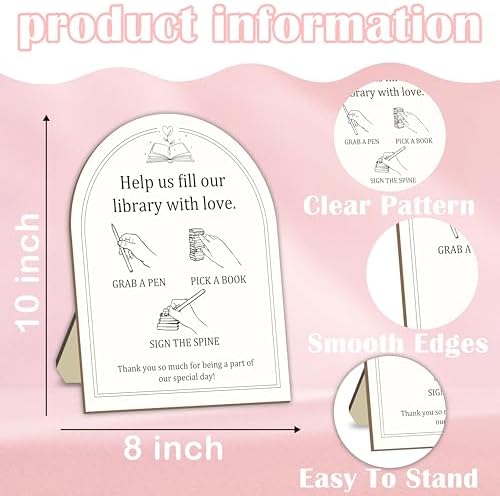 Book Lover Library Guestbook Sign, 8x10 Inch Wooden Table Sign With Stand