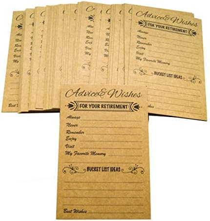 RXBC2011 Retirement Well Wish and Advice Cards Pack of 50 Rustic Kraft Retired Ideas Supplies and Decoration Happy Retiree Celebration Gift Bucket List Wish Funny Officially Retired