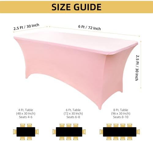 2-Pack 6ft Spandex Table Covers for Rectangle Standard Folding Tables - Wrinkle Resistant Stretch Tablecloths - Ultimate Fitted Table Protector for Parties, Trade Shows, Banquet