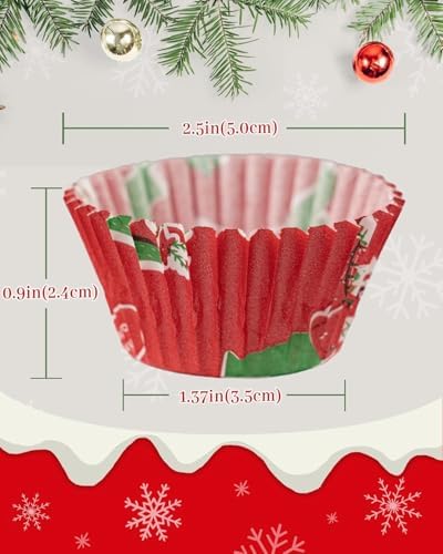 Bake Choice 400 Pcs Christmas Cupcake Liners with 12 Pcs Cupcake Toppers, Mini Cupcake Liners, Mini Muffin Liners for Xmas Party, Baby Shower, Christmas Holiday, Birthday Party