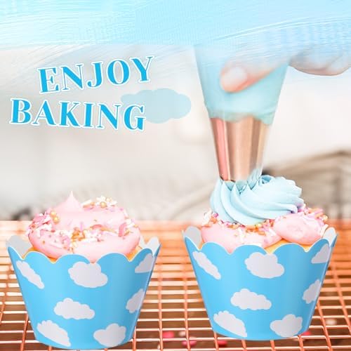 Domensi 100 Pcs Sky Clouds Blue Cupcake Wrappers Lace Baking Cups