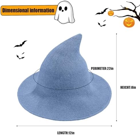 Leuceiy Witch Hat for Women, Wide Brim Foldable Wool Kintted Wizard Hats