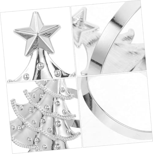 Silver Christmas Tree Napkin Rings Set of 6, Metal Xmas Napkin Holders, Wedding Dinner Table Decorations Winter Christmas Ornaments