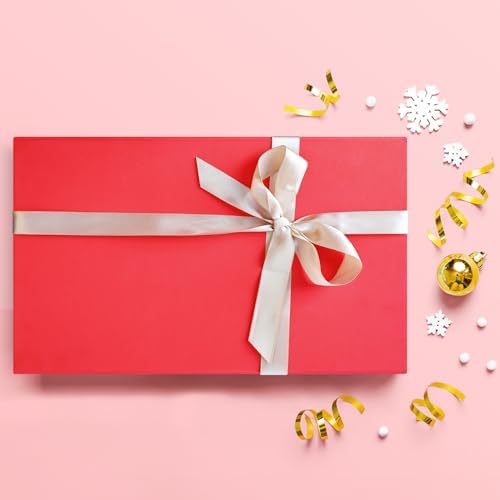 LIFELUM Red Magnetic Gift Box for Christmas Presents, 14"x8.5"x4.5"