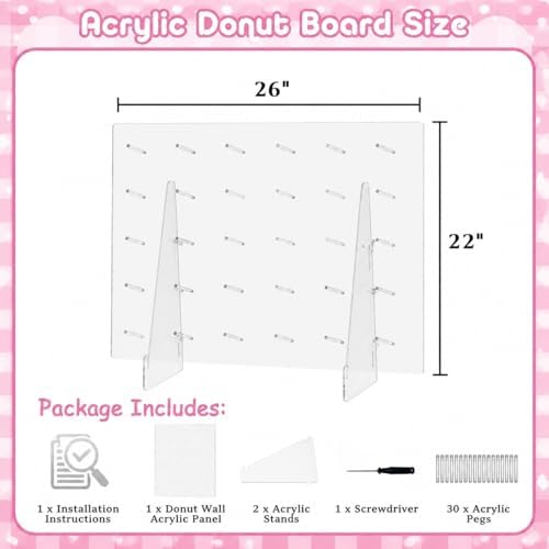 Horizontal Acrylic Donut Wall Display Stand, Clear Donut wall ,Large Donut Stand, Up to 60 Pieces, Freestanding Dessert Table Pastry Holder for Weddings and Parties