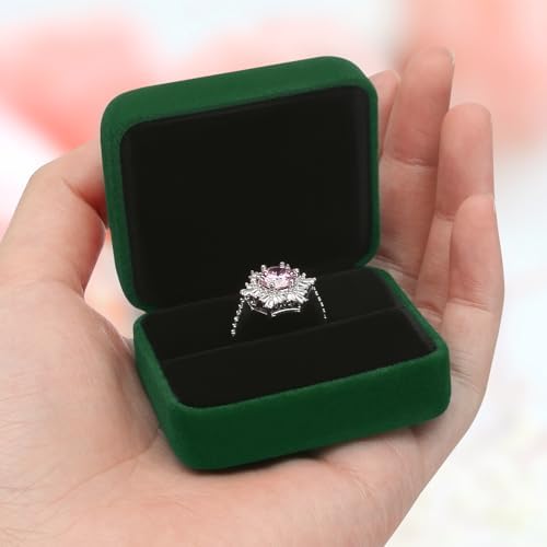 KUKUVR 2 Pieces Velvet Metal Wedding Ring Box, Elegant Jewelry Earring Studs Gift Box for Women Girl, Ring Holder Case for Engagement Proposal, Anniversary, Bridal Party Decor (Green)