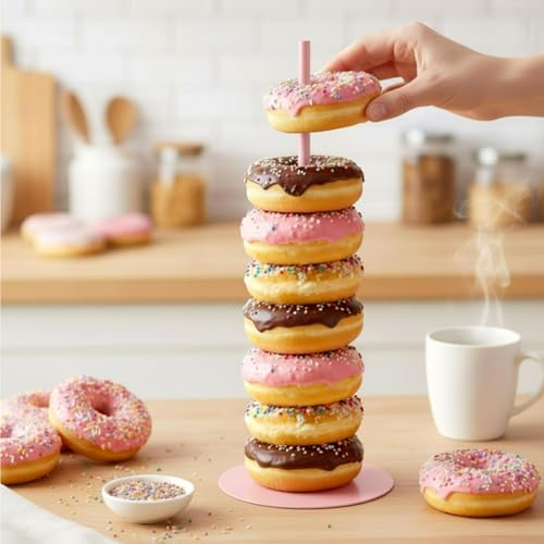2 Pcs Metal Donut Display Stand Tower for Dessert Table, Pink