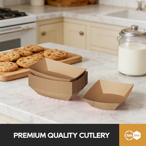 Disposable Paper Food Trays 2lb, 1000 Pack Bulk Brown Paper Boats - Heavy Duty Construction with Grease-Resistant Coating for Restaurants, Concessions, Delivery Pros