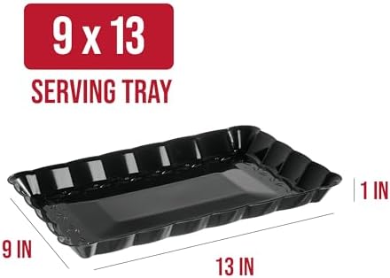 Plasticpro Plastic Serving Trays - Serving Platters Rectangle 9X13 Disposable Party Dish 4 Black Trays