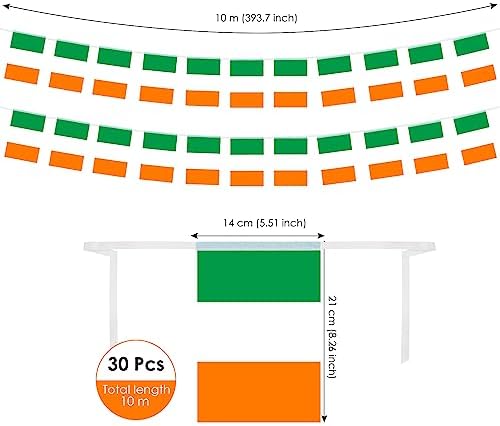 AhfuLife 60 Pcs Irish String Flags for St. Patrick's Day Party Decorations, Small Ireland Flag Bunting Banner- Double Sided for Six Nations Rugby World Cup Soccer Party Decorations (5.5×8.3 Inch -66 Ft)