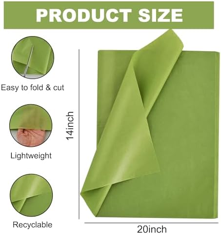 BEISHIDA 100 Sheets Olive Green Tissue Paper Bulk, Wrapping Tissue Paper for Gift Bags, 14 x 20 Inch Gift Wrap for Birthday Wedding Graduation DIY Crafts Holiday Flowers