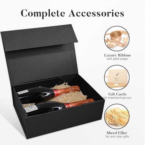 LIFELUM Black Magnetic Gift Box for Birthday Presents, 14"x8.5"x4.5"