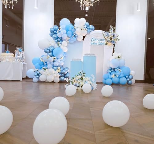 Blue White Balloons Arch Kit, 124pcs Blue and White Confetti Balloons