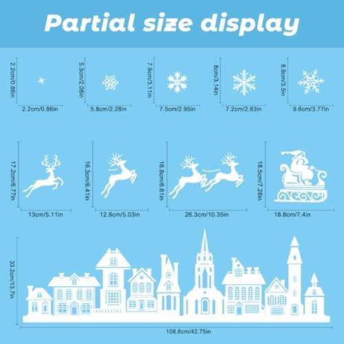 Christmas Window Clings White Silhouette Christmas Window Stickers, Reusable Static Santa Sleigh Reindeer Holiday Decals, Winter Wonderland Village Street Scene for Glass Windows Home Decor