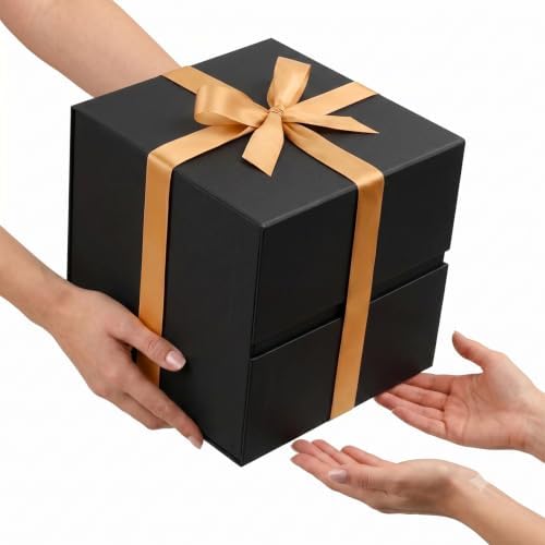 LIFELUM Black Gift Box for Birthday with Magnetic Lid, 10.2"x10.2"x10.2"