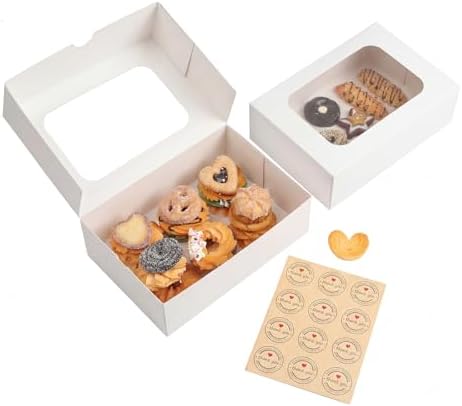 YEKTFS 24Pcs Cookie Boxes with Window, 9x6x3In Bakery Boxes for Gift Giving