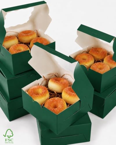 qiqee Deep Green Cookie Boxes with Window 36packs 6x6x3 Deep Green Bakery Box Pastry Box for Wedding Favor Birthday ＆ Party