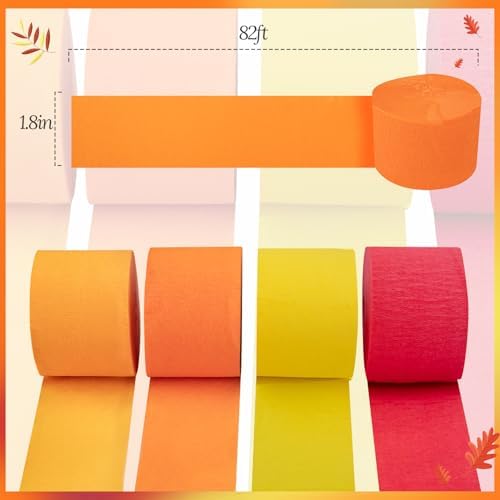 Orange Streamers Party Decorations, 8 Rolls Red Orange Yellow Crepe Paper Streamers for Fall Thanksgiving Party Decorations, Birthday & Home Backdrop Decorations