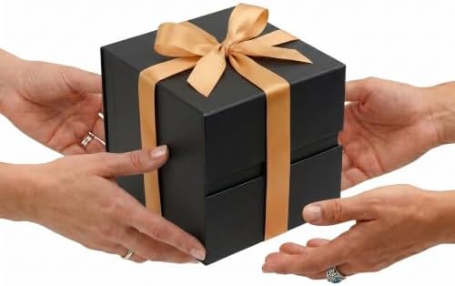 LIFELUM Black Gift Box for Birthday with Magnetic Lid, 7"x7"x7"