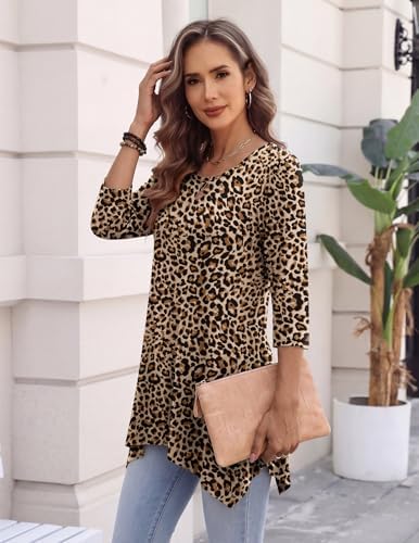 Zeagoo Womens Tops 3/4 Sleeve Loose Fit Dressy Tunics Plus Size Boho Shirts