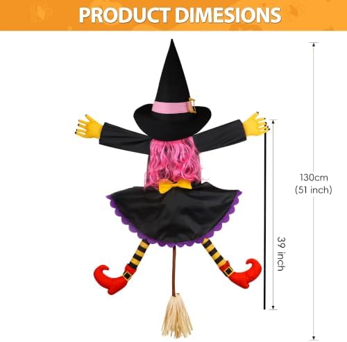 51" Pink Crashing Witch Halloween Tree Decorations Outdoor