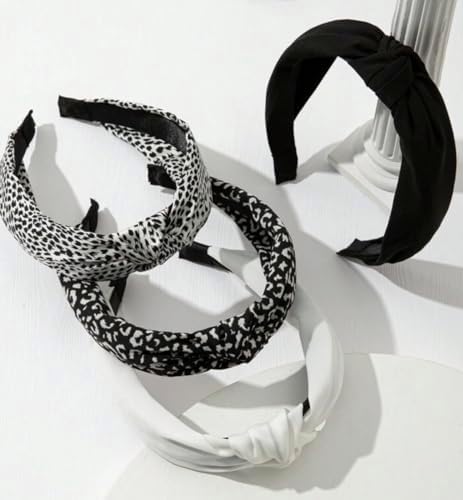 Knotted Headbands for Women: Non-Slip Fashion Hair Accessories with Cute Wide Top Knot Hoops for Hair in Black, White, and Leopard Print