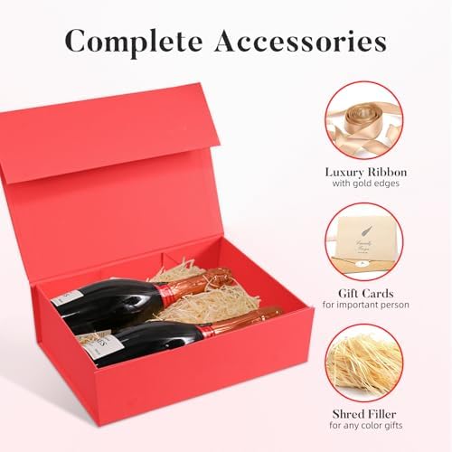 LIFELUM Red Magnetic Gift Box for Christmas Presents, 14"x8.5"x4.5"