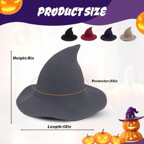 Women Witch Hat for Halloween Wool Hats Wide Brim Spire Knitted Cap for Party Masquerade Cosplay Costume Daily